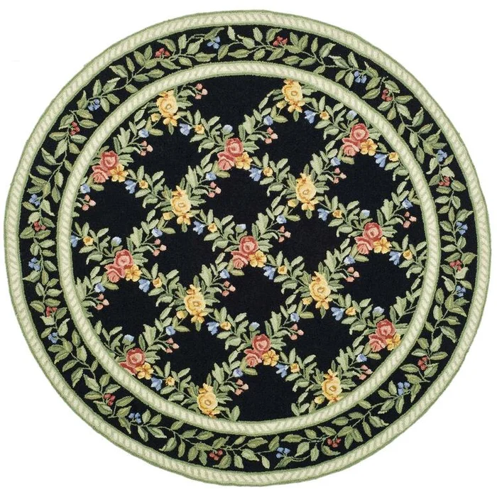 Wool Pile Black Round Area Rug 5×5’6 Hand Hooked Construction – Safavieh