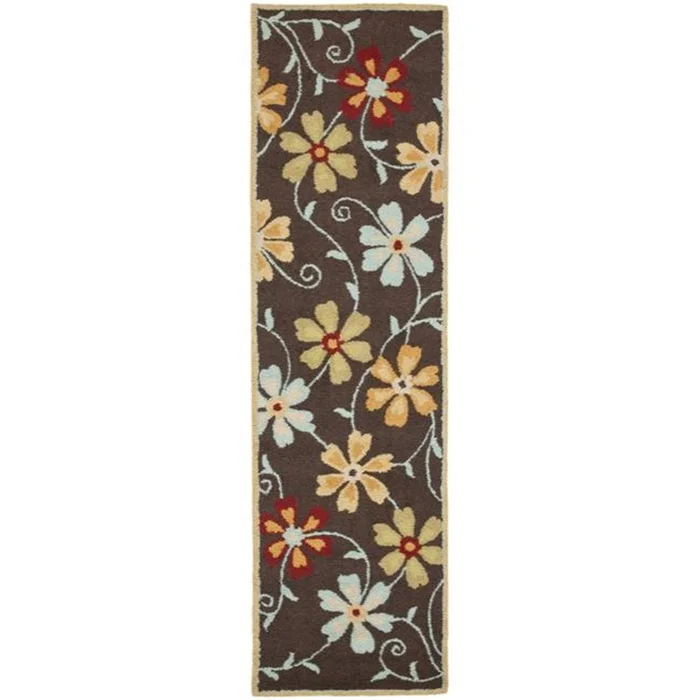 Wool Pile Country Floral Runner Rug 11’L x 2’3”W Brown/Multi – Safavieh