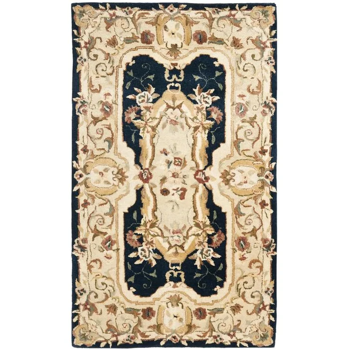 Wool Pile Navy Beige Traditional Empire Style Large Rug 13×9 – Safavieh