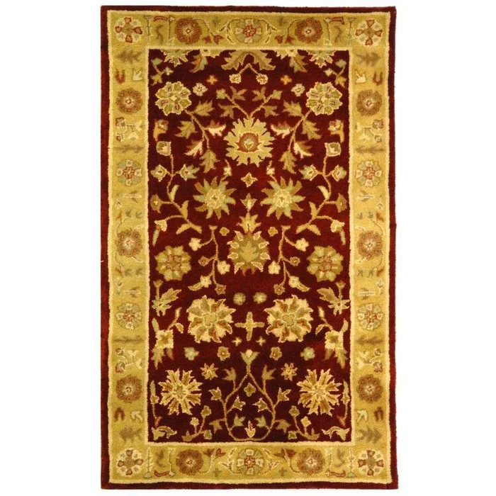 Wool Pile Red Gold Hand Tufted Rug Small Rectangle 3×5 Cotton Backing – Safavieh