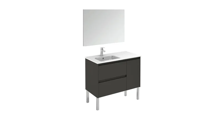 WS Bath Collections Ambra 36″ Free Standing Single Basin Vanity Set with Cabinet, Ceramic Vanity Top, and Mirror