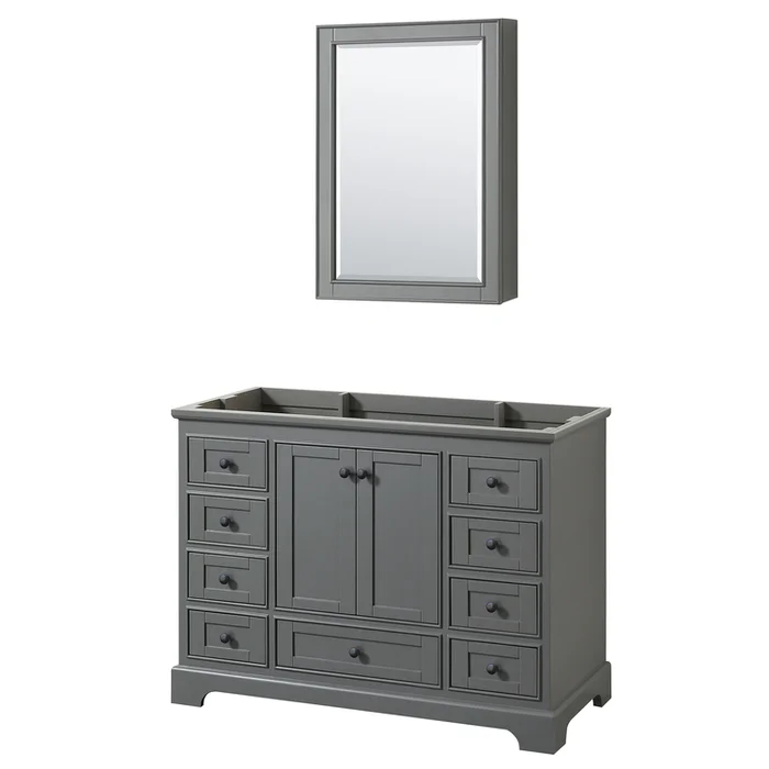 Wyndham Collection Deborah 48 Inch Single Bathroom Vanity in Dark Gray, No Countertop, No Sink, Matte Black Trim, Medicine Cabinet