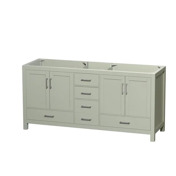 Wyndham Collection Sheffield 72 inch Double Bathroom Vanity in Light Green, No Countertop, No Sink, Brushed Nickel Trim
