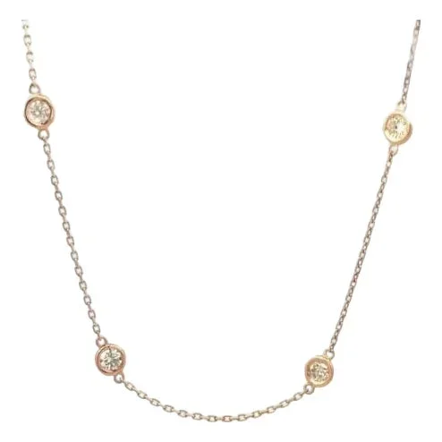 Yard Necklace Diamond Gold 14k Station 2ct Rose Gold Bezel Chain