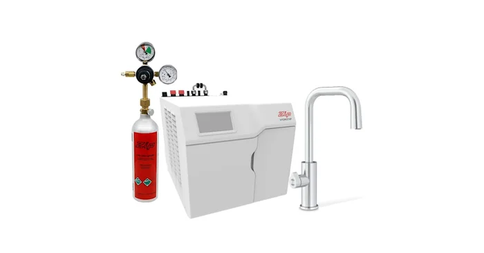 Zip Water HydroTap Cube Plus 1.8 GPM Boiling, Chilled, and Sparkling Water Dispenser Kit – Includes 120V Command Center, Two (2) CO2 1.5lb Cylinders, and CO2 Regulator