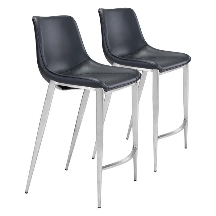 Zuo Modern – Magnus Counter Stool (Set of 2) Black & Silver – 101409